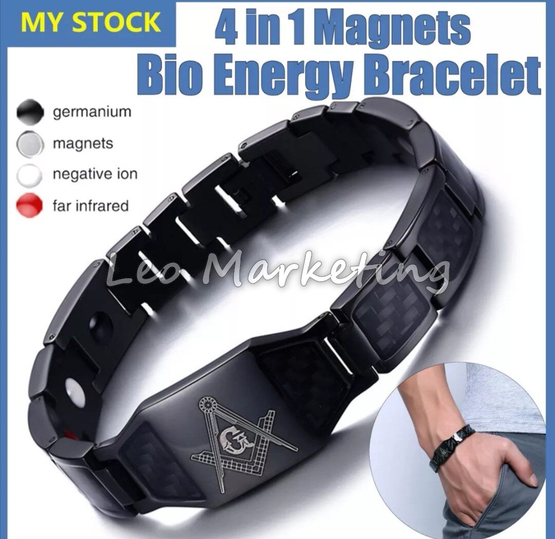Leo Marketing 100% Original 4 in 1 Men's Black Carbon Fiber Stainless Steel Magnet Bio Energy Health Care Bracelet Magnetic Therapy Healing