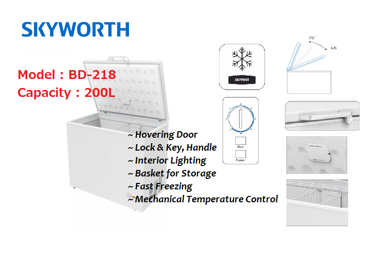 New Collection Peti Sejuk SKYWORTH BD-218 CHEST FREEZER 200L NET CAPACITY Terbaik New Collection Peti Sejuk SKYWORTH BD-218 CHEST FREEZER 200L NET CAPACITY Terbaik