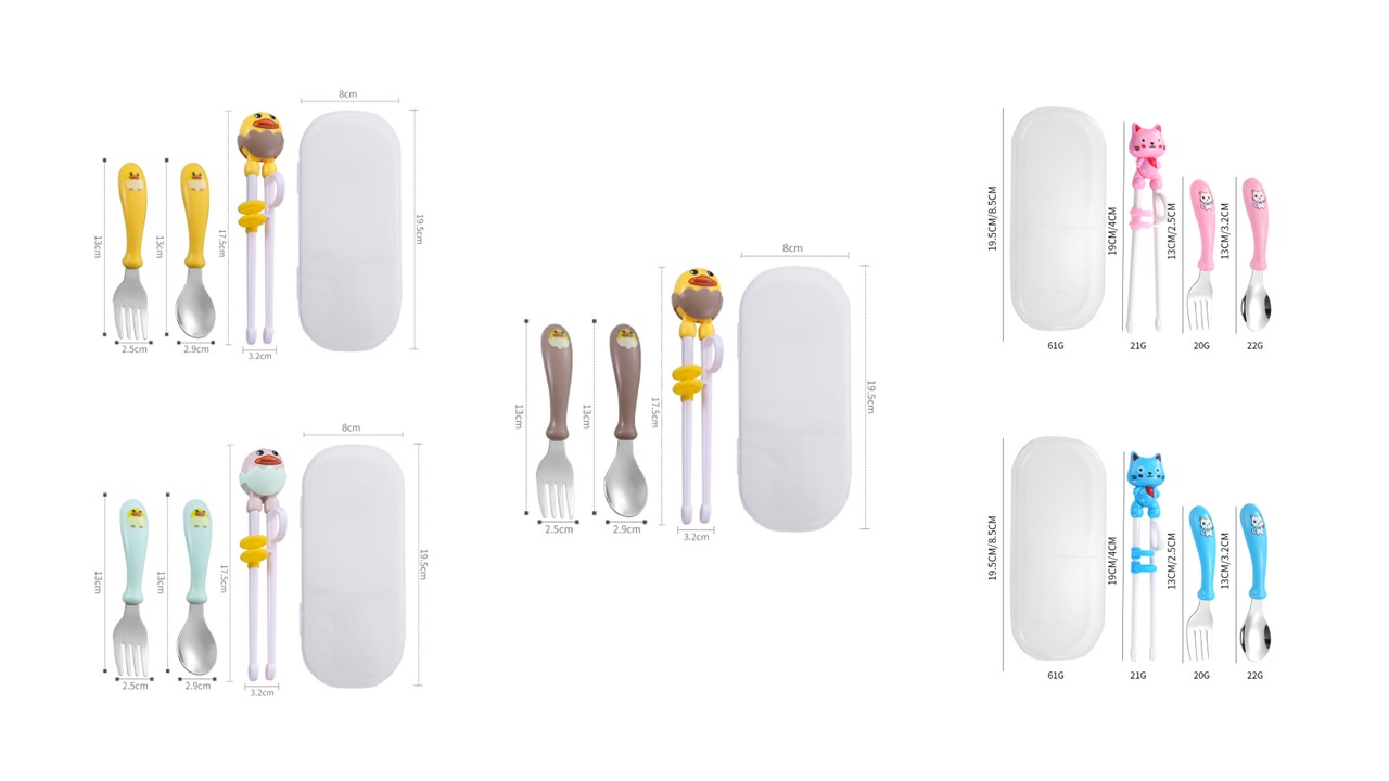Baby Toddler Training Chopstick Learning Chopstick 304 Stainless Steel Spoon Fork Feeding Utensil Cutlery Set