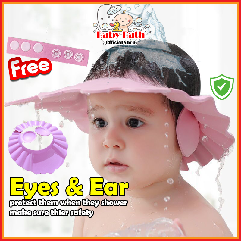 Baby Bath Hair Wash Shower Cap Ear Protection With Toilet Shampoo Caps Hat Mandi Bayi For Kids Mandian Boy Girl Cut Band