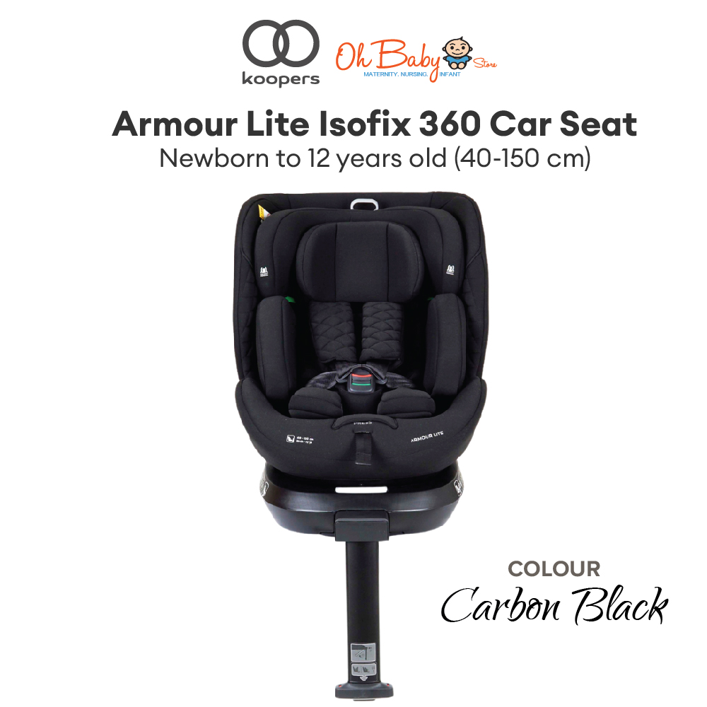 Koopers Armour Lite Isofix 360 Car Seat - Carbon Black | Newborn to 12 years old (40-150 cm) | Oh Baby Store