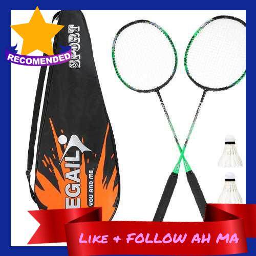 Best Selling 2 Player Badminton Bat Replacement Set Ultra Light Carbon Fiber Badminton Racquet with Bag (Green)