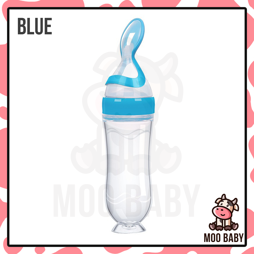 Moo Baby Silicone Squeeze Spoon Feeder With Cover Feeding Bottle Food Sudu Bubur Baby Sudu Makan