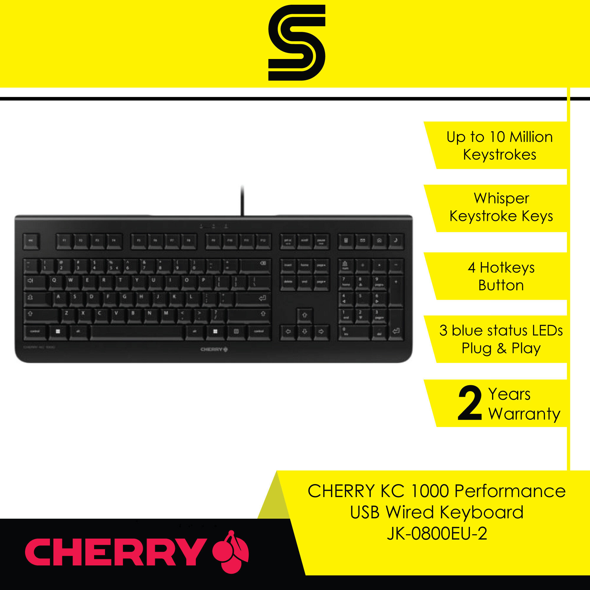 CHERRY KC 1000 Performance USB Wired Keyboard - JK-0800EU-2