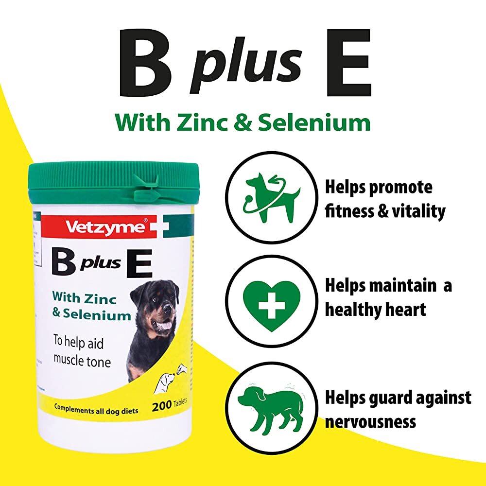Vetzyme B plus E with Zinc & Selenium to help aid muscle tone dog vitamin supplement multi breeding pregnant