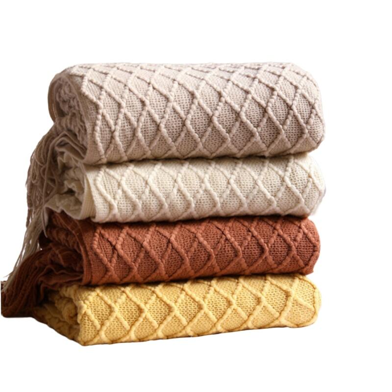 Nordic Sofa Blanket Cover Knitted Blanket Plaid Throw Tassels Bedspread