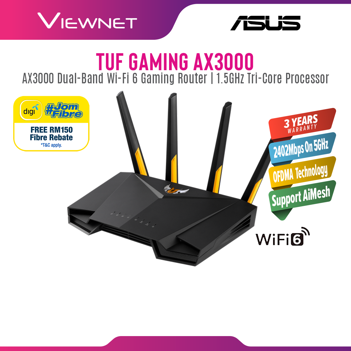 ASUS TUF GAMING AX3000 WiFi Router RT-AX3000 AiMesh Wireless AX WiFi 6 for Unifi