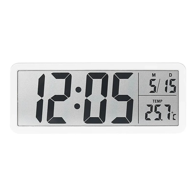 FCBattery Powered LCD Digital Wall Clock Time Week Date & Temp Display Desktop Table Clock 12/24H LCD Clock for Bedroom Home Decor