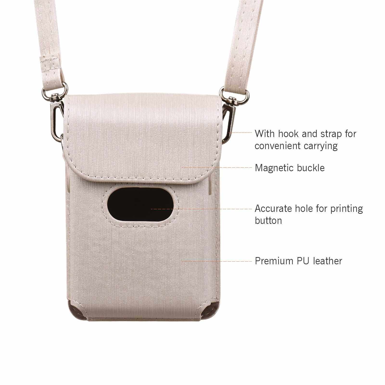 People's Choice Waterproof Print Camera Stoarge Bag Wearable Camera Protective Case with Detachable Shoulder Strap Replacement for Fujifilm Instax Mini Link (White)