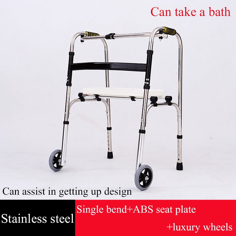 ❤️ Walking Frame ❤️ Light Weight Stainless Steel Foldable Walking Frame Collapsible Walker Reciprocal Walker Curve Handle Walker Walking Aid Frame Medical Foldable Adjustable Elder Walker