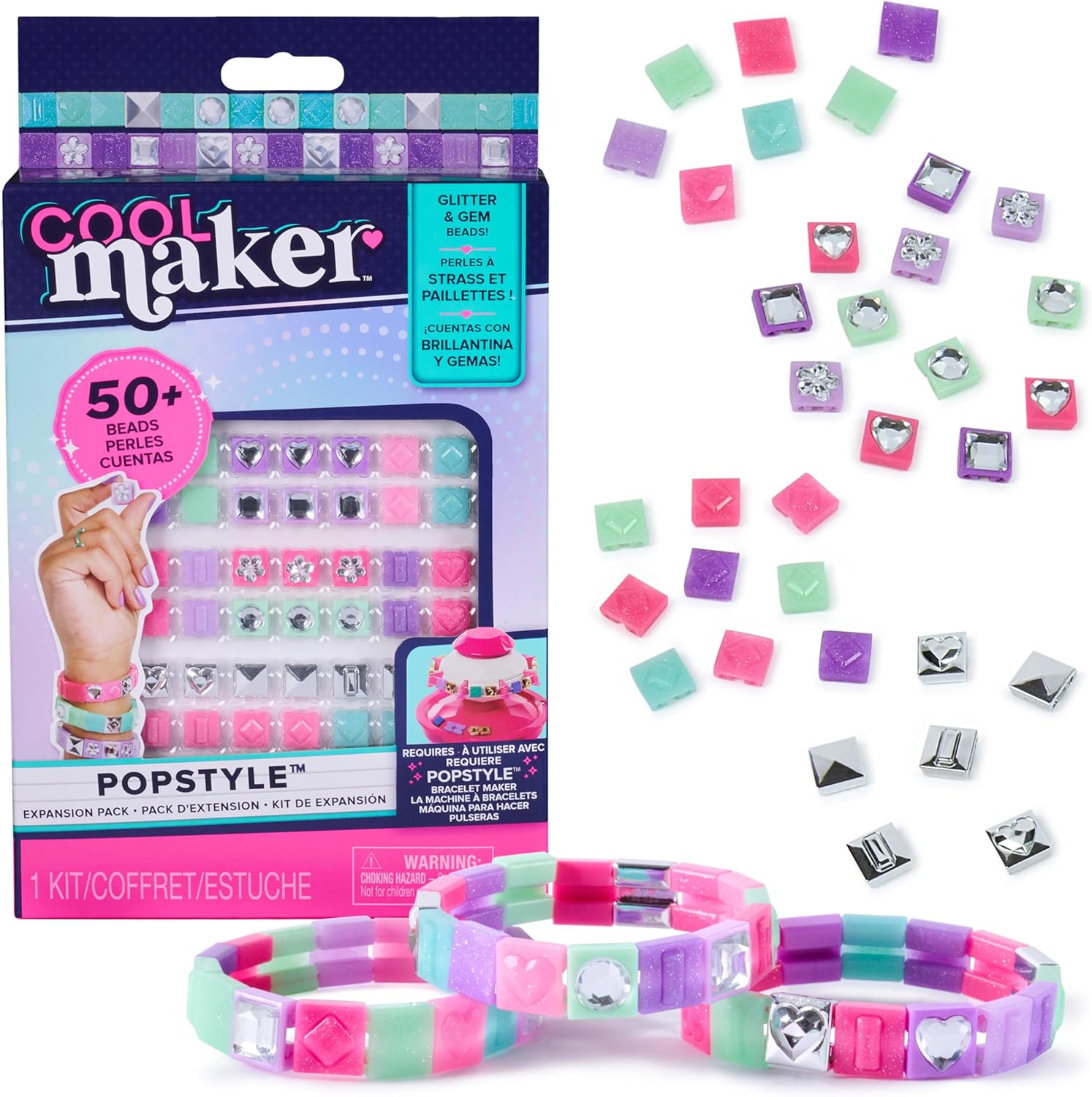 Cool Maker PopStyle Expansion Pack Bracelet Making Kit over 50 Gem Beads Makes 3 (Packaging May Vary) Arts and Crafts Kids Toys for Ages 7 and up