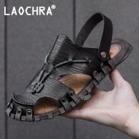 LAOCHRA Summer Sandals Men Genuine Leather Slip On Casual Shoes Non Slip Beach Slippers For Men Big Size 38-47 Fashion Soft Sole Sandals Men Shoes
