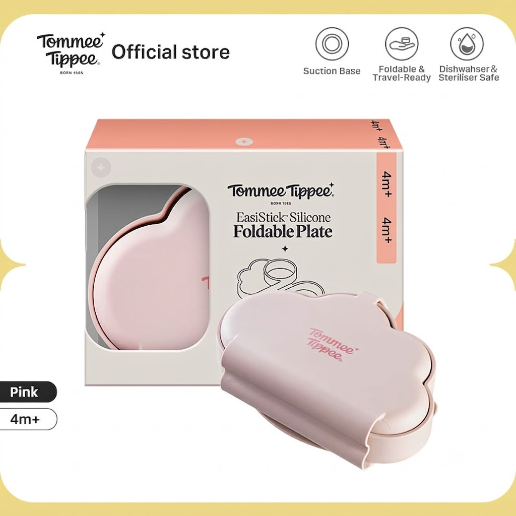 Tommee Tippee Easistick-Silicone Foldable Plate Pink/Green 4+ Months