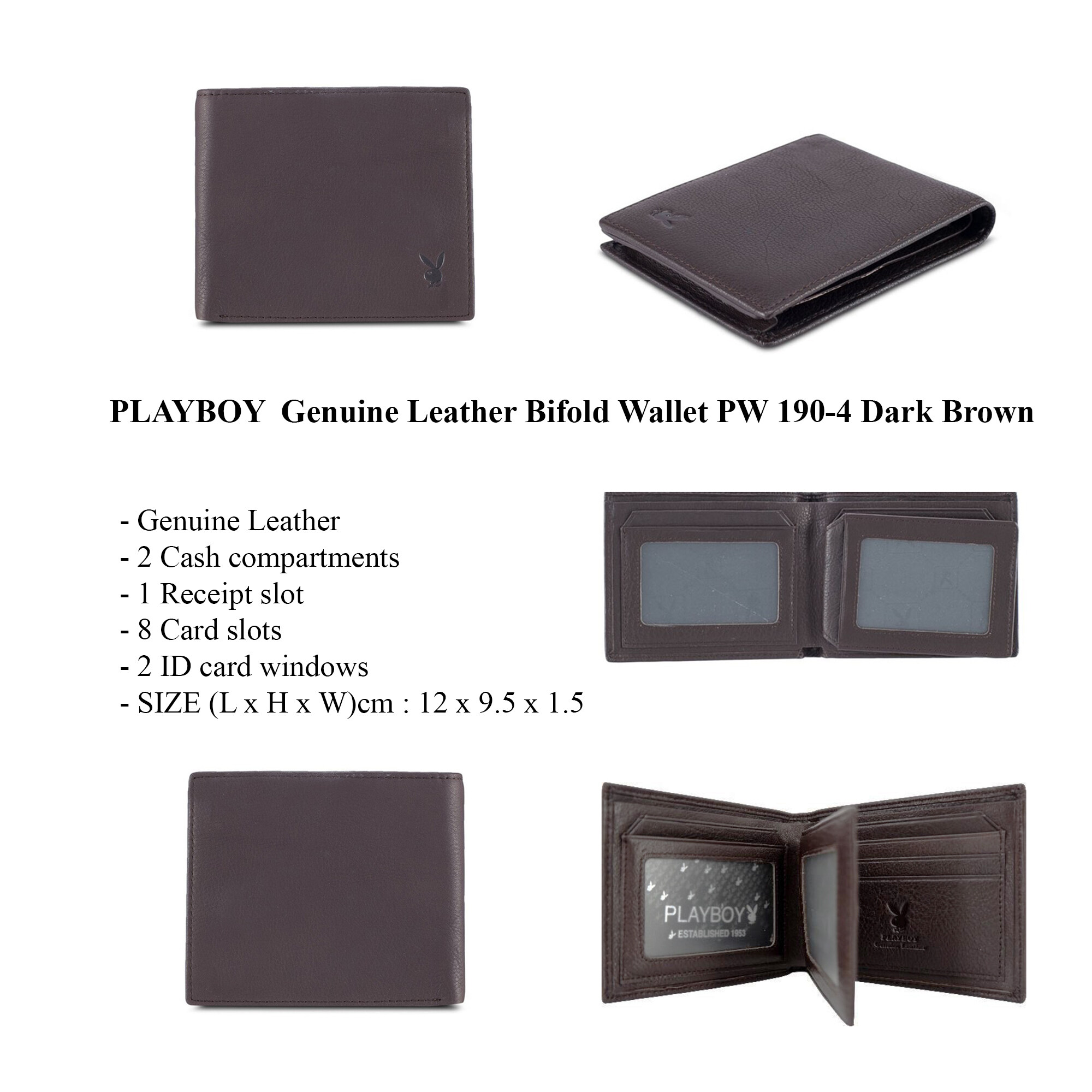 Playboy Genuine Leather Long Wallet / Bifold Wallet PW 189/ PW 190 Dark Brown