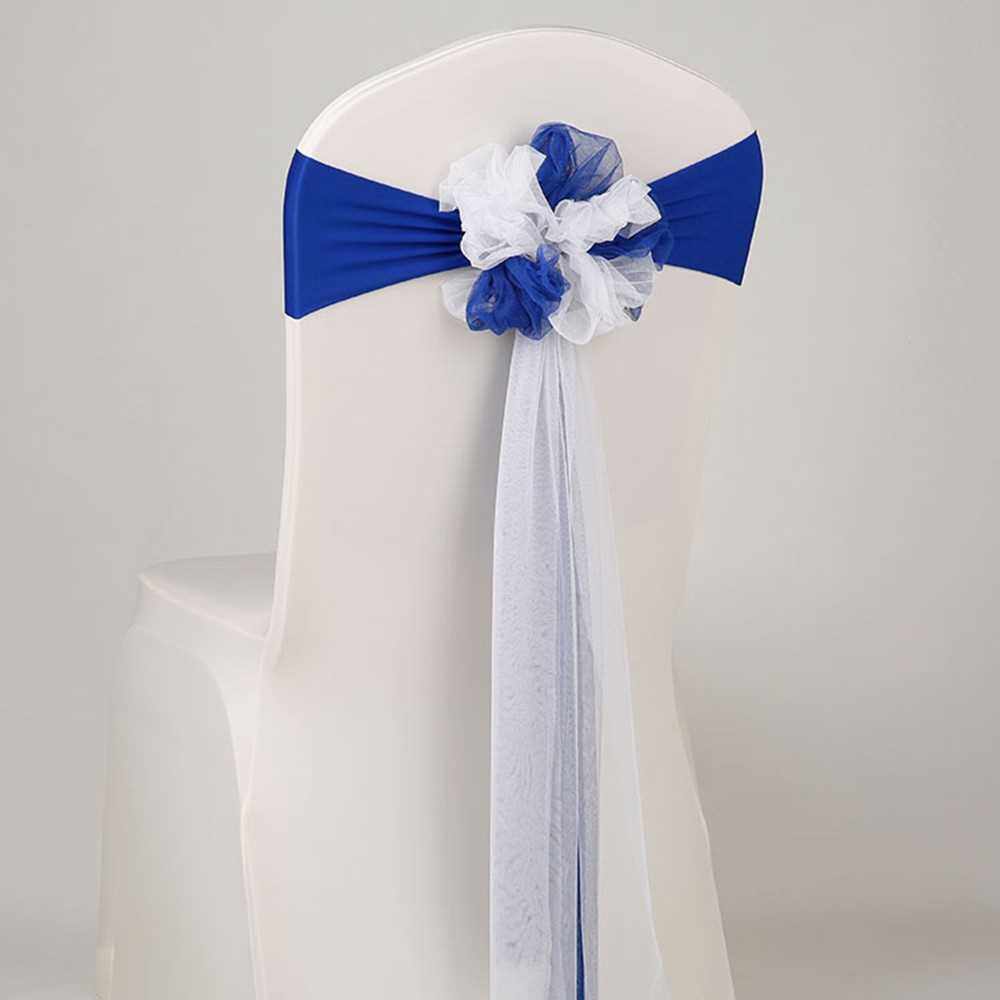 Chair Sash Bow Elastic Chair Ribbon Back Tie Bands for Wedding Party Ceremony Banquet (Blue)