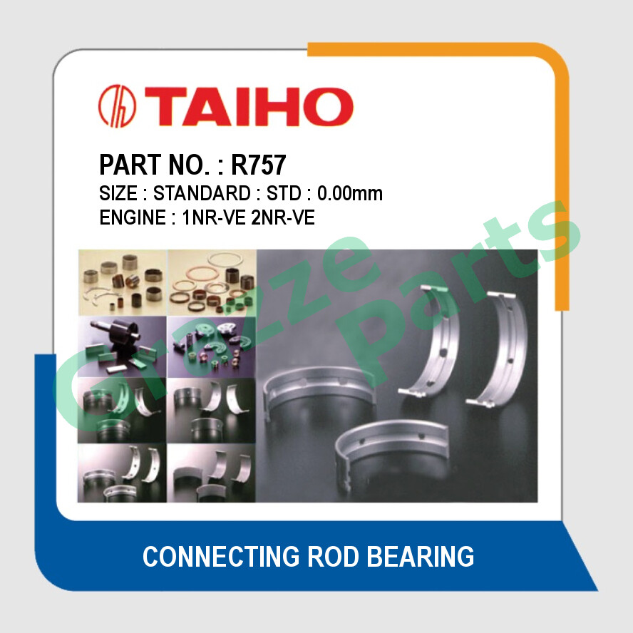 Taiho Con Rod Bearing STD (0.00mm) Size R757 for Perodua Myvi New D20N 2018- Bezza 1.3 D63D 1NR-VE A