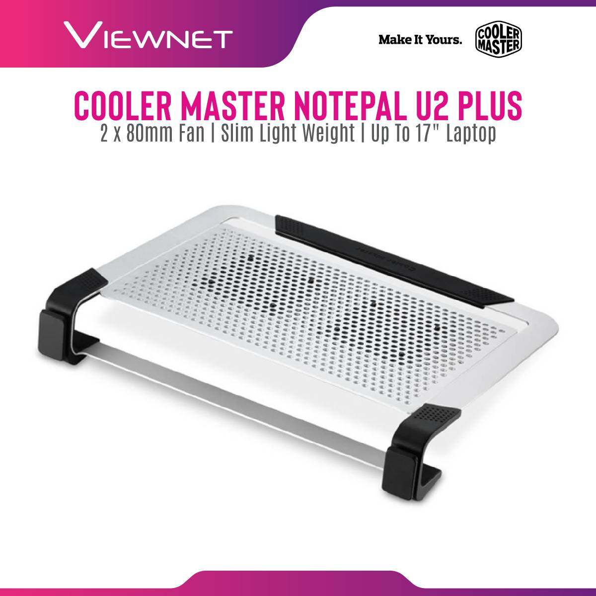 Cooler Master Notepal U2 PLUS 2 x 80mm Fan Slim Light Weight Portable Mesh USB 2.0 Notebook Cooler for up to 17