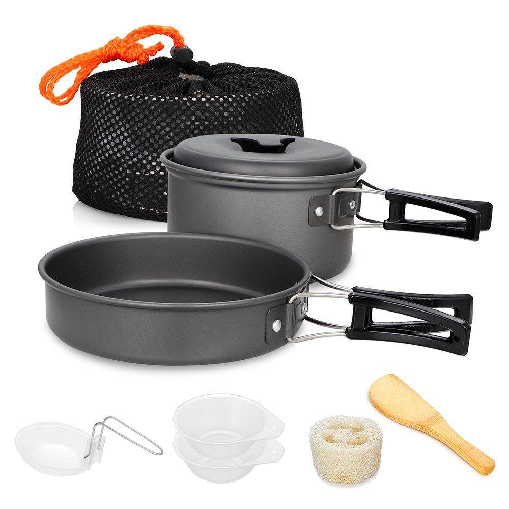 8 Pcs Ngoài Trời Cắm Trại Đi Bộ Đường Dài Đồ Nấu Nướng Bát Nấu Ăn Dã Ngoại Ba Lô, Bộ Chảo Nồi Chống Dính Cho 1-2 Người Ngoài Trời Đi Bộ Đường Dài