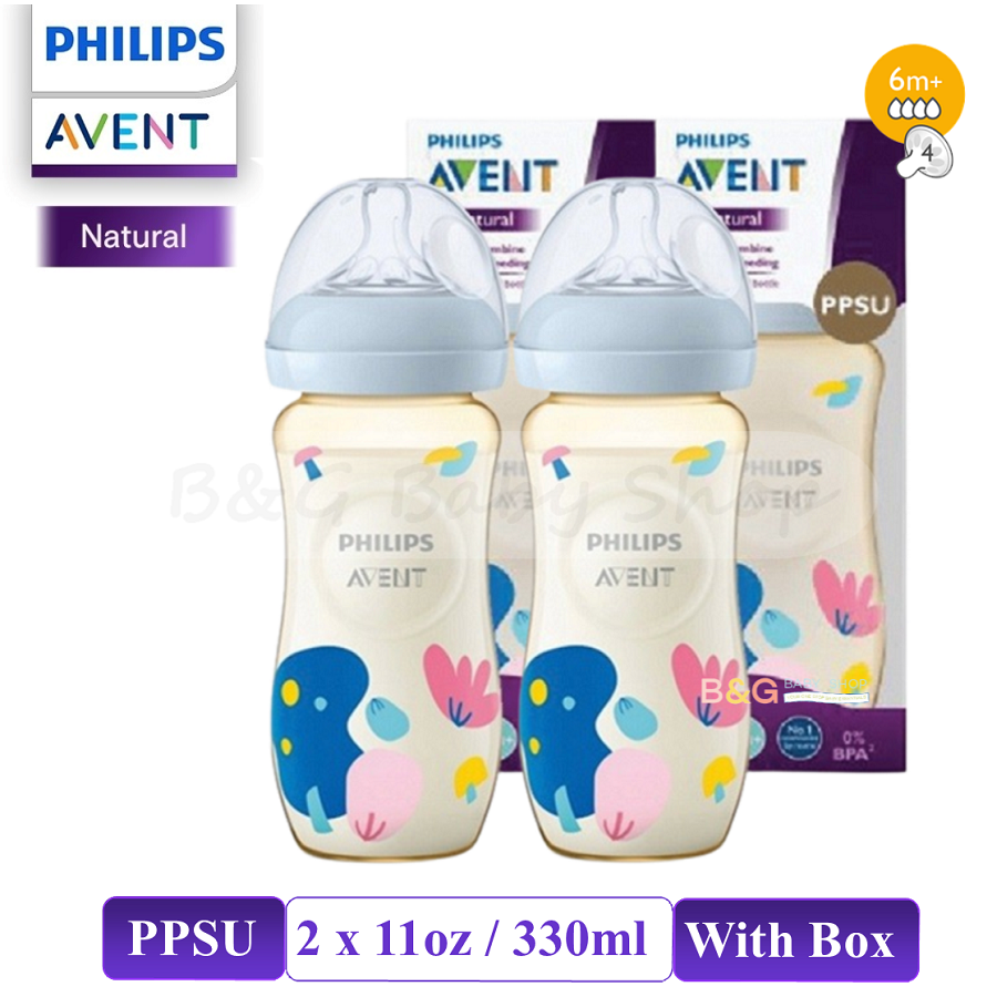 Philips Avent Natural Premium PPSU Feeding Bottle Botol Susu 125ml/ 4oz or 260ml/ 9oz or 330ml/ 11oz (Single / Twin Pack)