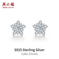 ZHOU LIU FU 周六福 S925 Sterling Silver Earrings Cubic Zircons Earrings Five-pointed Star Design Jewelry Gift for Women Girl J0912821