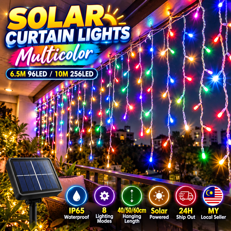 4M 96LED Diwali Solar Curtain Lights Warm White Multicolor Deepavali Home Garden Balcony Outdoor Decoration