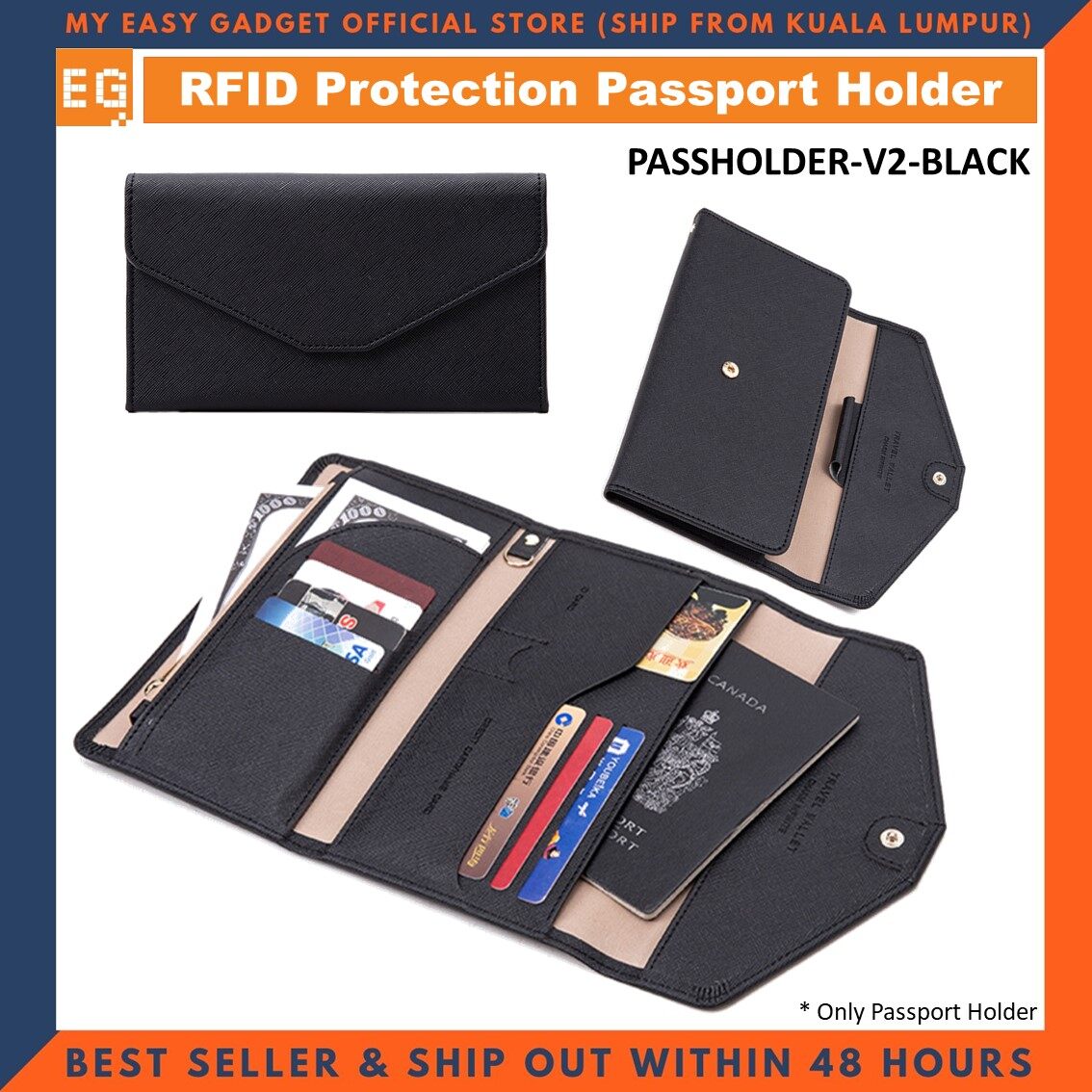 RFID Protection Passport Holder Multifunction Passport Cover Frosted PU Travel Bag Wallet Ticket Holder with Zipper