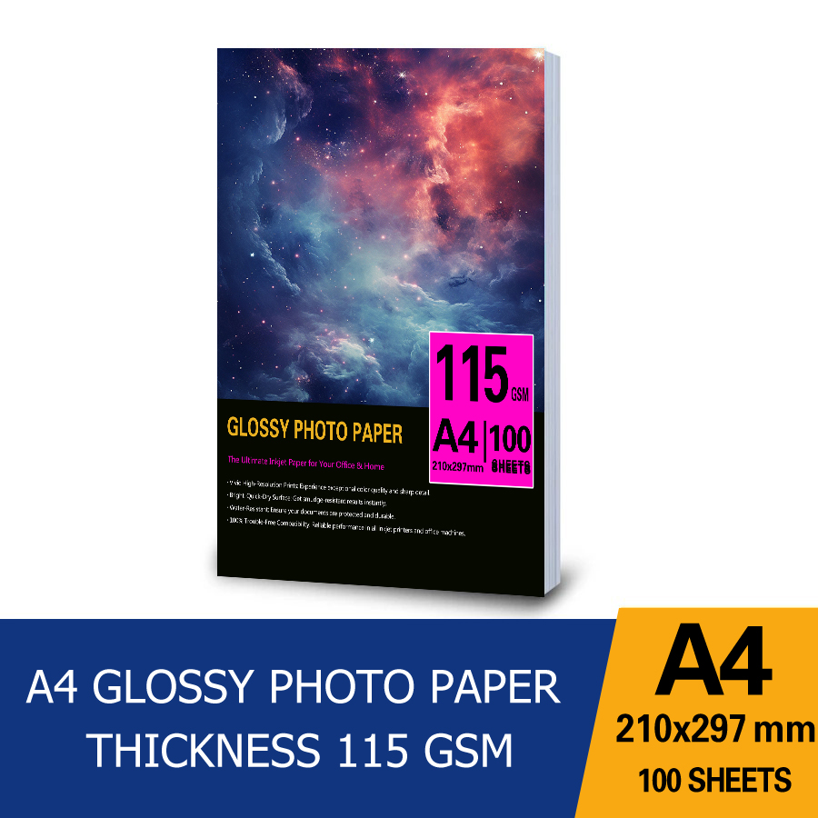 Waterproof A4 Glossy Photo Paper 135gsm 100 Sheets Inkjet /laser Compatible High Resolution Smudge-Proof Quick Dry