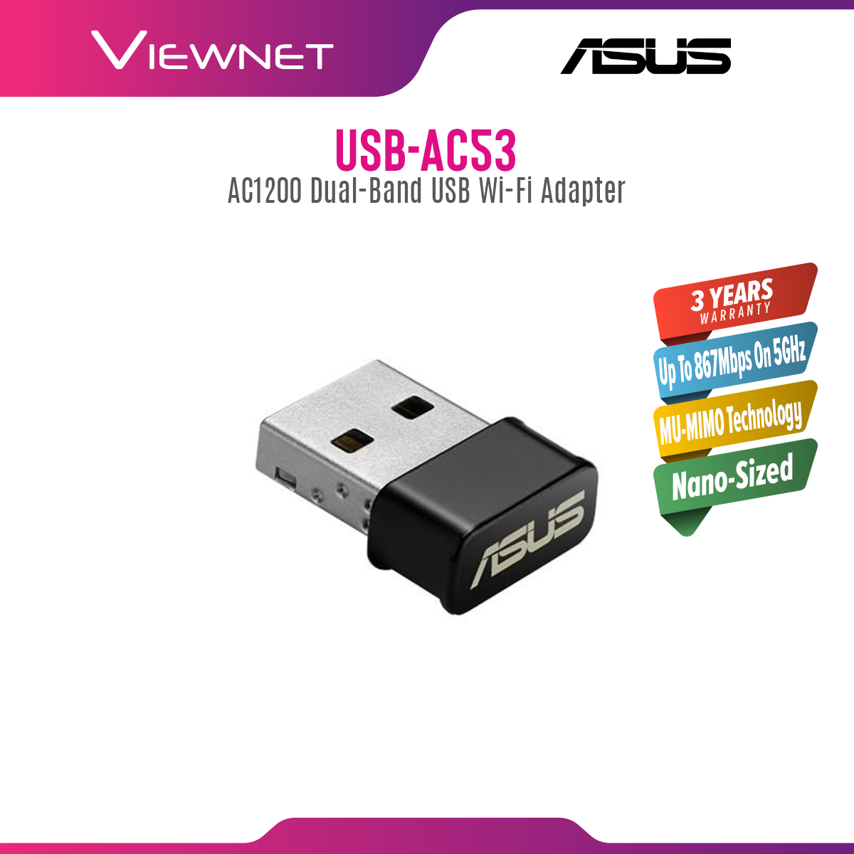 ASUS USB-AC53 NANO AC1200 Dual-band USB Wi-Fi Adapter