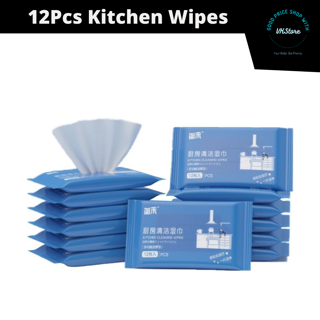 12 Sheets Kitchen Cleaning Wipes Oil Decontamination Household Strong Disposable Remove Stain Cooking Oil Wet Tissues Lazy Wipes