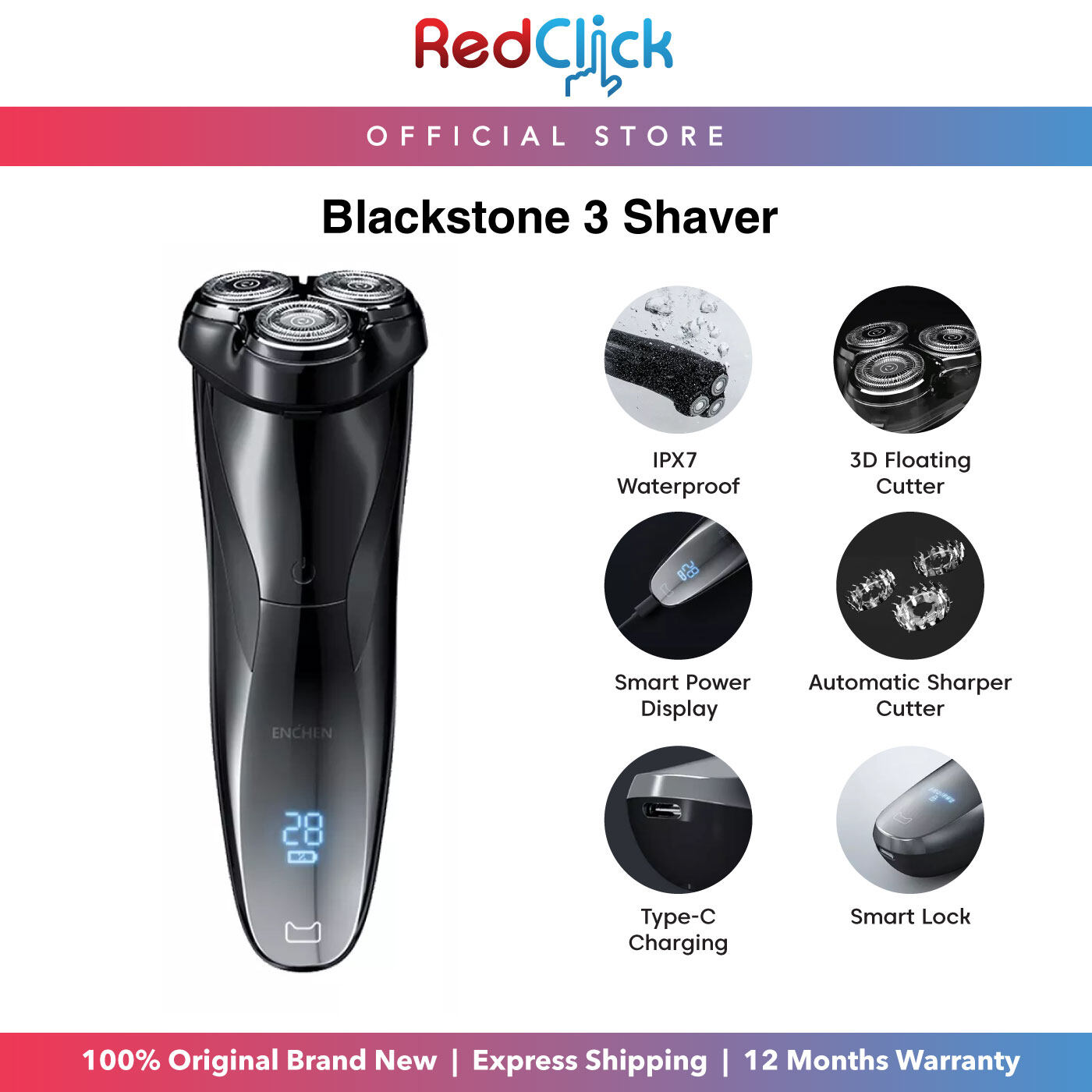 Enchen Blackstone 3 Electric Shaver 3D Floating Cutter Head IPX7 Waterproof