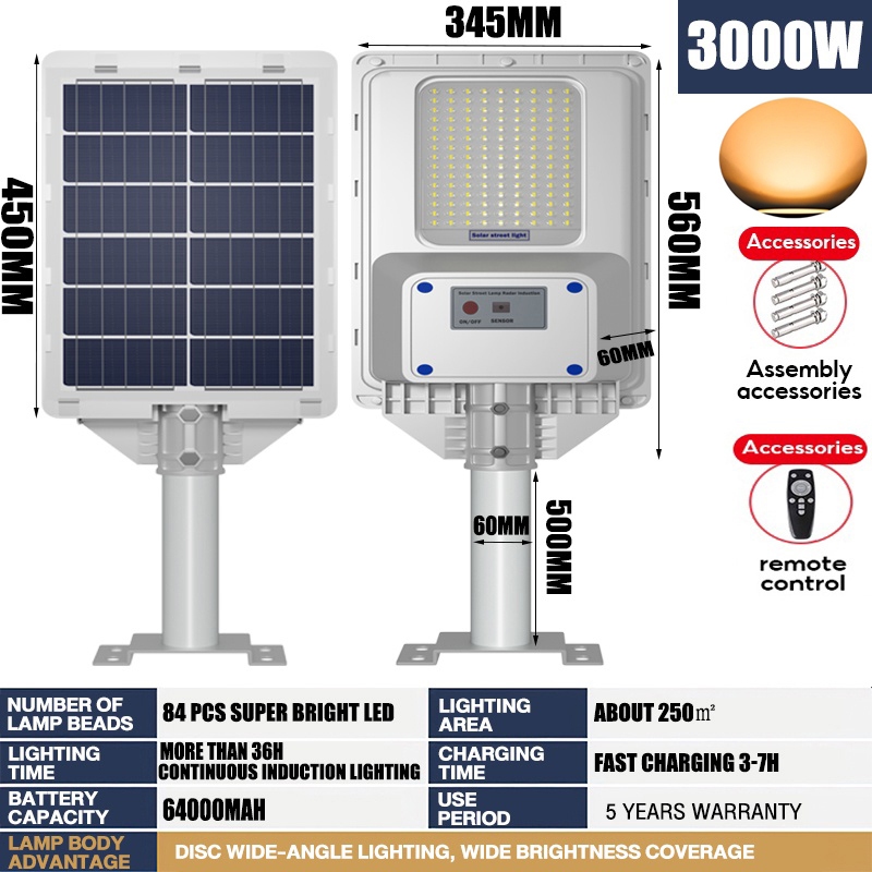 🔥Ready stock🔥Solar Outdoor Light Waterproof 4000W Led Solar Street Lighting Radar Sensing Lampu Solar Luar Rumah Automatik With Remote Control Solar Light Outdoor Lighting Suitable For Patio Garden Outdoor Farm Corridor Parking Lot