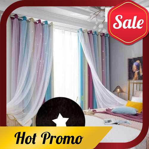 Star Curtains Stars Blackout Curtains for Kids Girls Bedroom Living Room Colorful Double Layer Star Window Curtains, 2 Panels (53Wx108LPurple) (Purple)