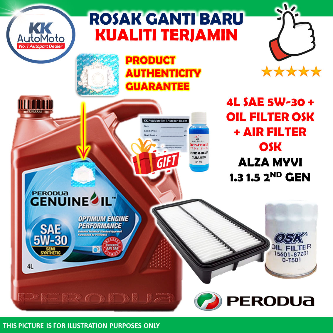 Perodua Alza Myvi 1.3 1.5 LagiBest Icon Semi 5W30 Perodua Engine Oil