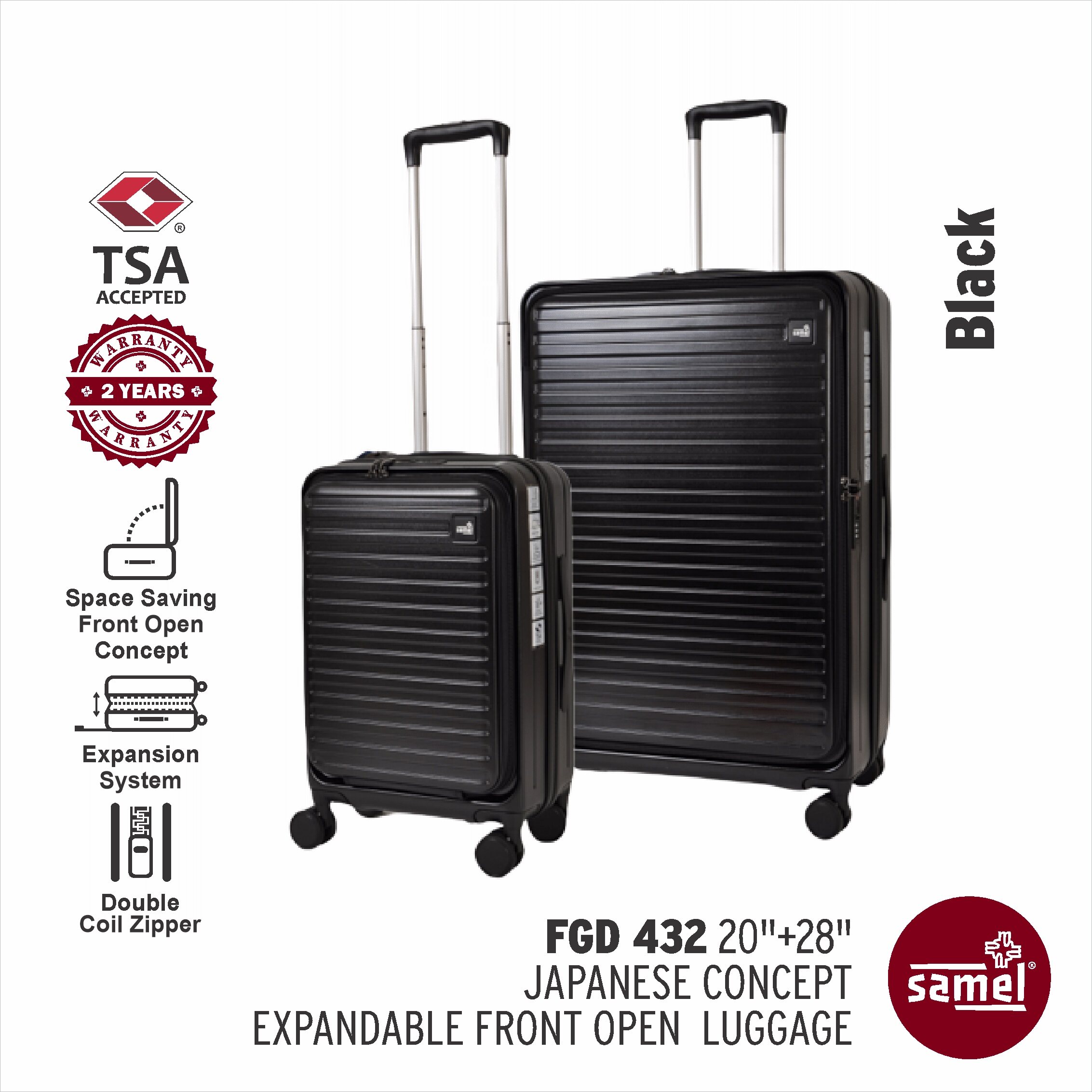 SAMEL 2-IN-1 SET FGD 432 JAPANESE CONCEPT EXPANDABLE ANTI-THEFT ZIPPER FRONT OPEN LUGGAGE (20\'+String.fromCharCode(34)+\' + 28\'+String.fromCharCode(34)+\')