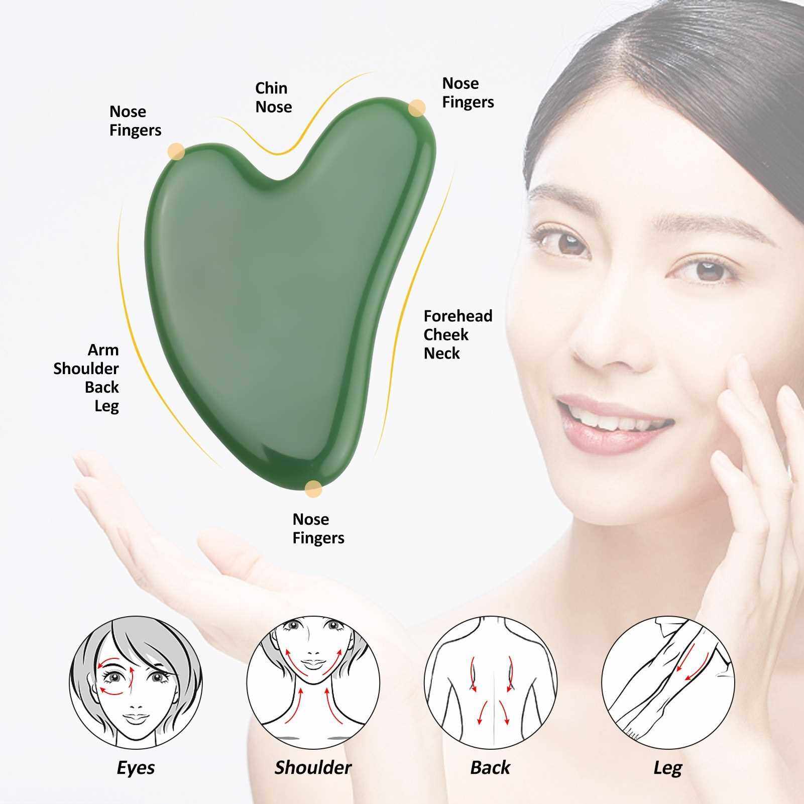 Natural Jade Gua Sha Facial Tools for Face Neck Back Wrist Foot SPA Body Skin Treatment Facial Skin Care Lymphatic Detoxification Reduce Wrinkles and Edema (Standard)