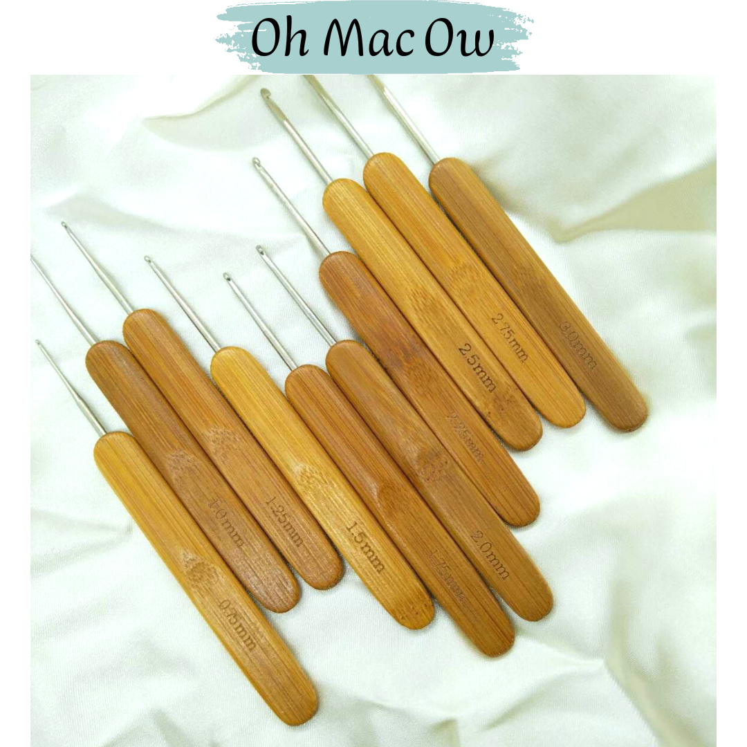 Oh Mac Ow Crochet Hook Set Wooden Handle Bamboo Handle 10 Size Available