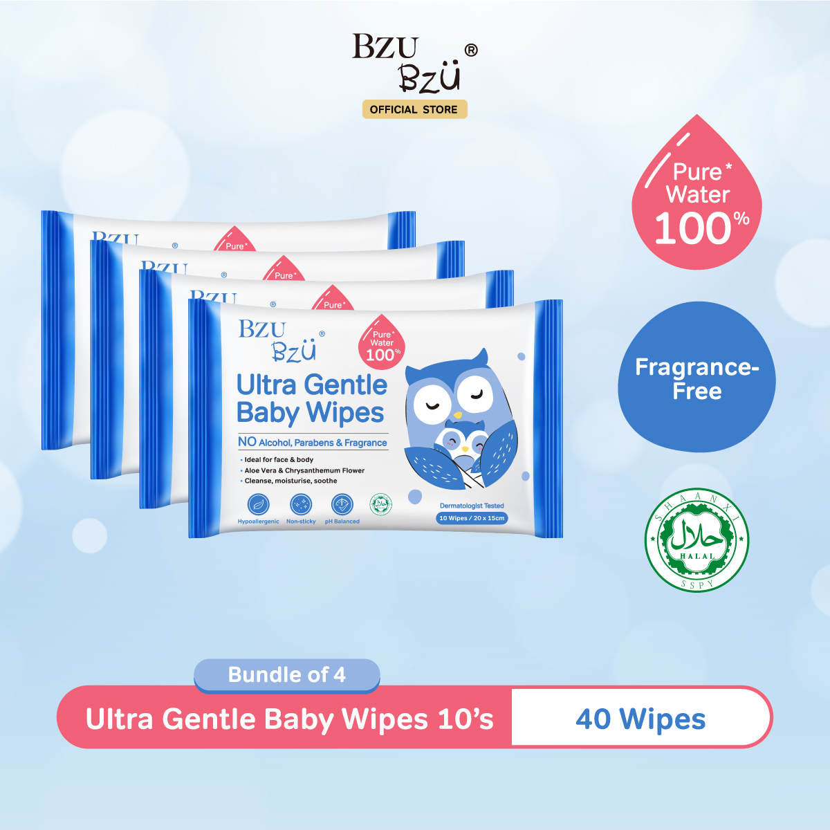 BZU BZU Ultra Gentle Fragrance Free Baby Wet Wipes (10 pcs) Bundle Deals [Exp: Year 2028]