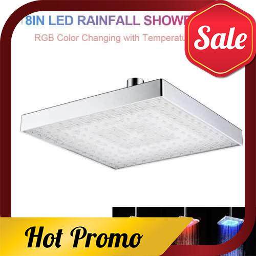 LED Rainfall Shower Head Square Shower Head Automatically RGB ColorChanging Temperature Sensor