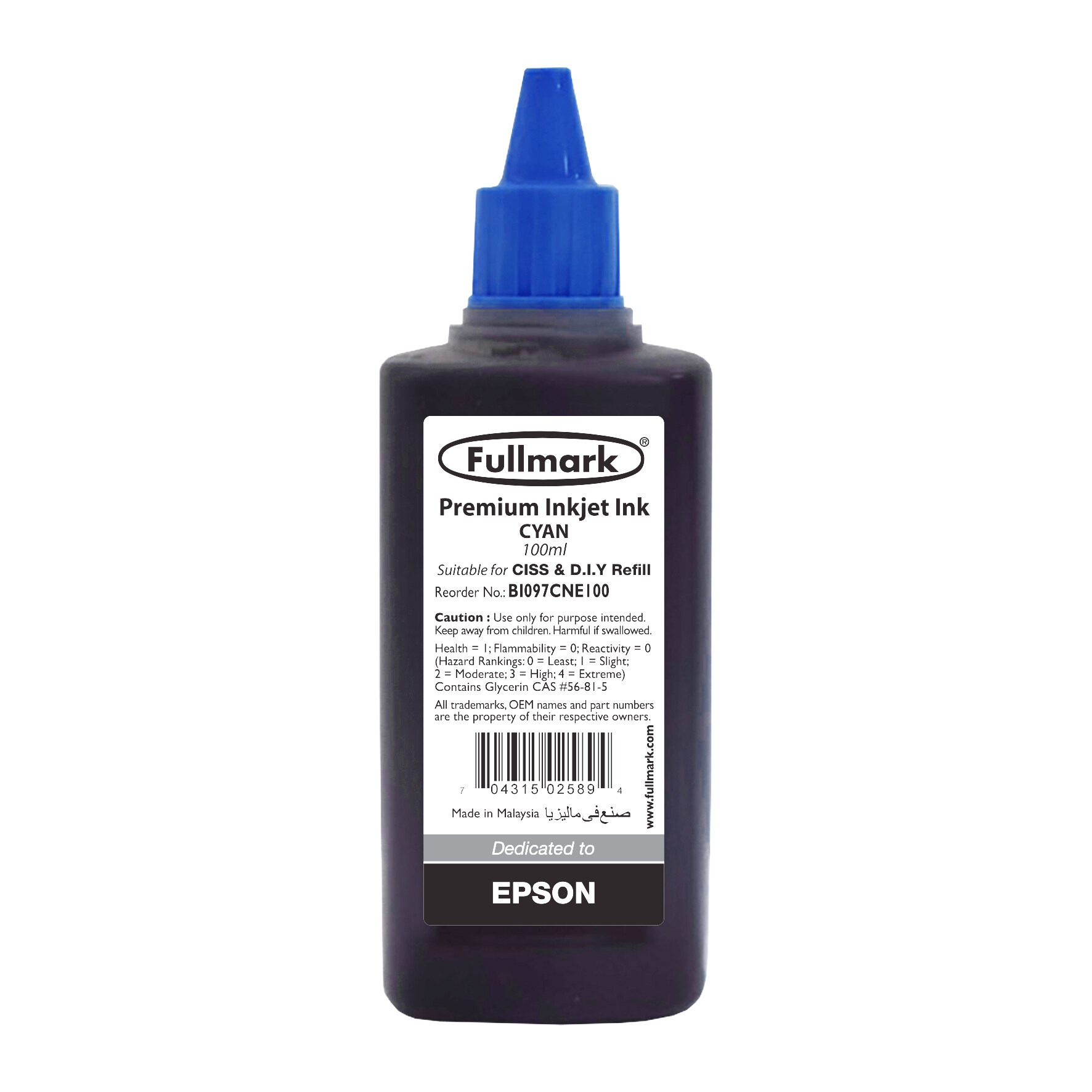 Fullmark BI097 Premium Inkjet Ink, 5 x 100ml ( 1 x Cyan, 1 x Magenta, 1 x Yellow, 2 x Black) - compatible with Epson