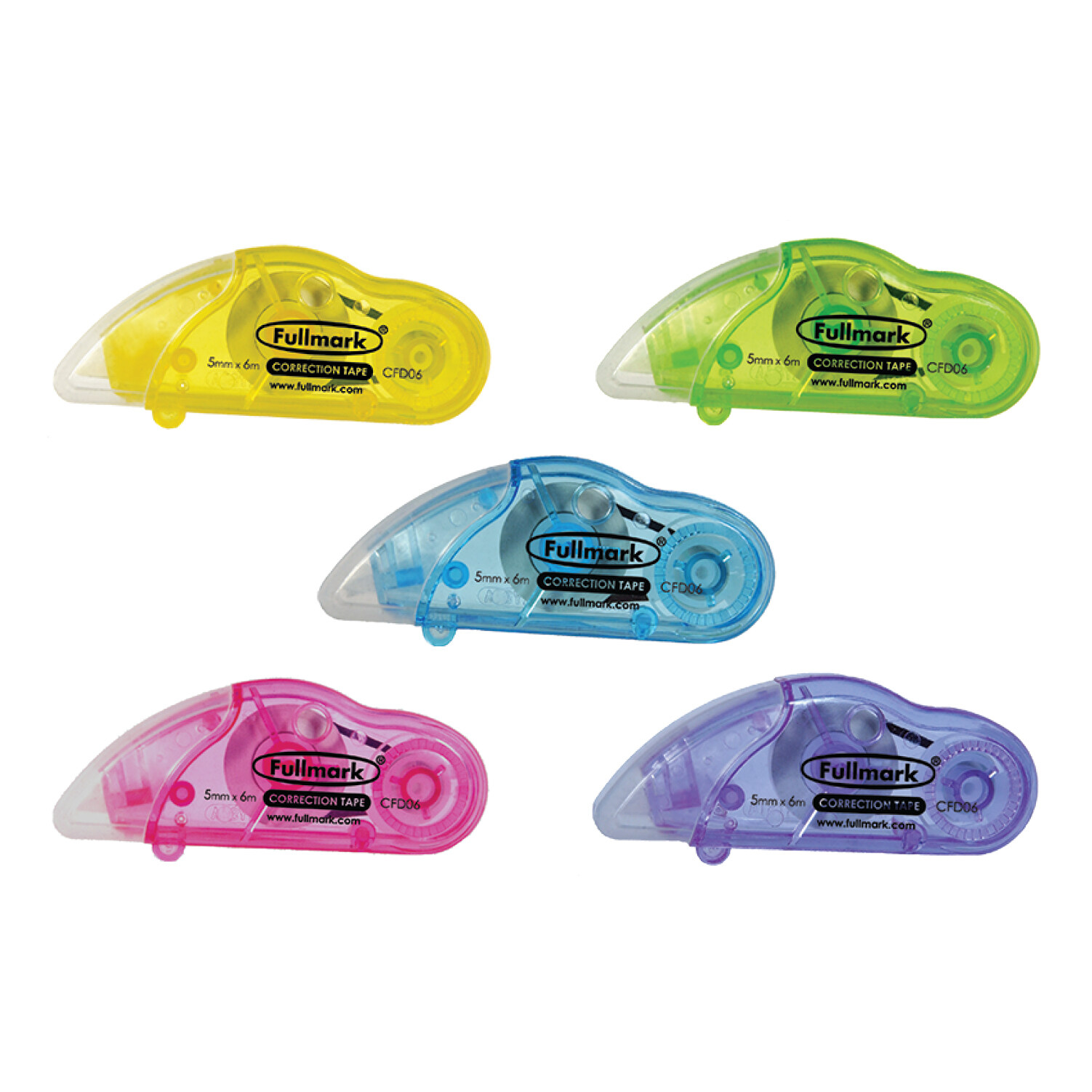 Fullmark Model D Correction Tape, 10pack (2 x pink, 2 x yellow, 2 x green, 2 x blue, 2 x purple)