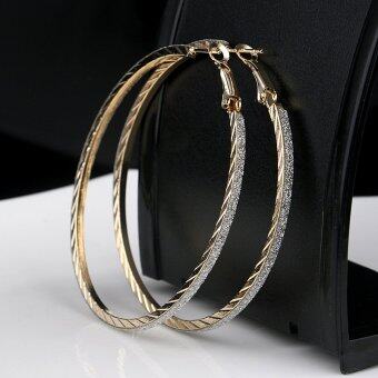 Gracefulvara Fashion Women Lady Crystal Rhinestone Large Hoop Round Dangle Earrings Jewelry (Gold)