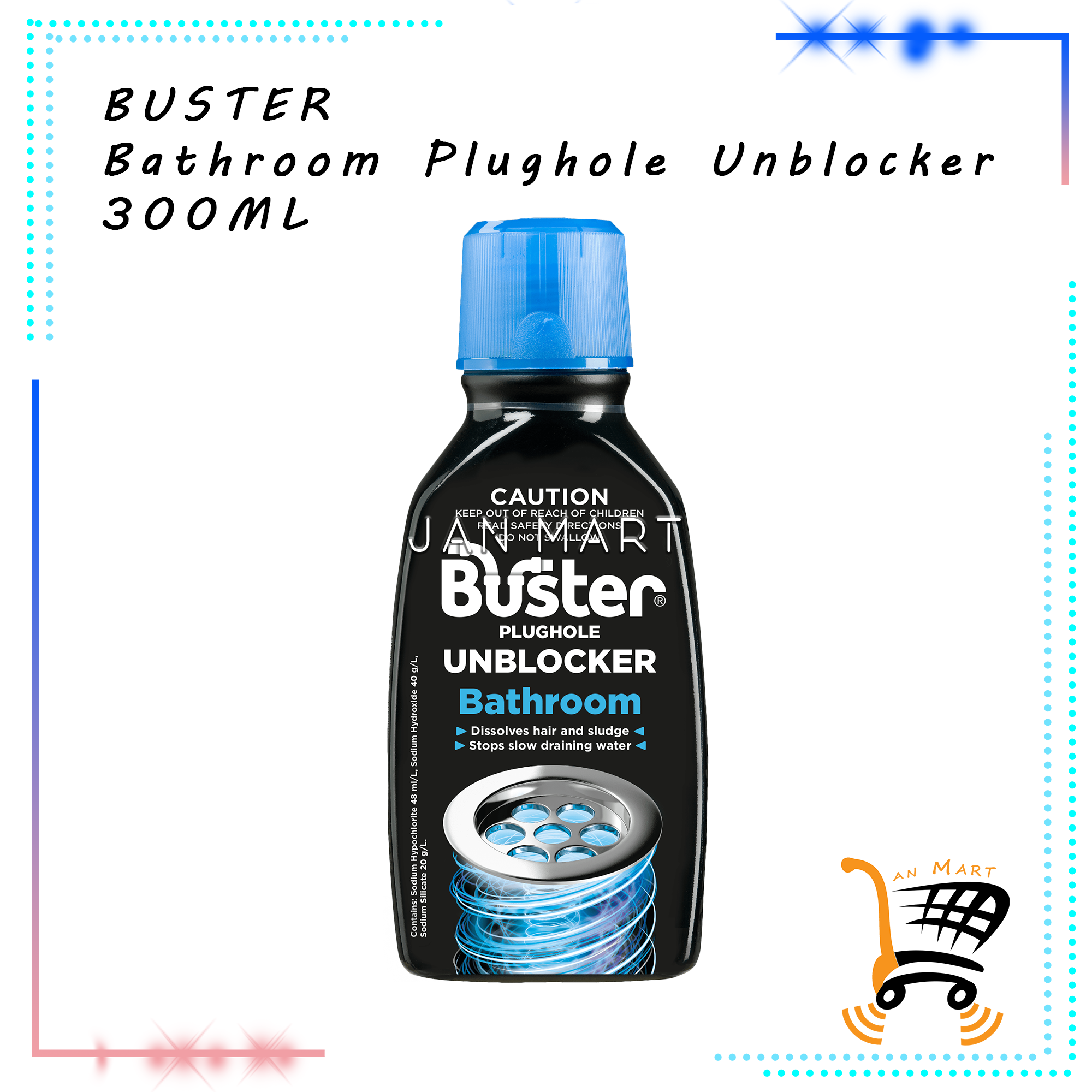 BUSTER Bathroom Sink Plughole Unblocker 300ML