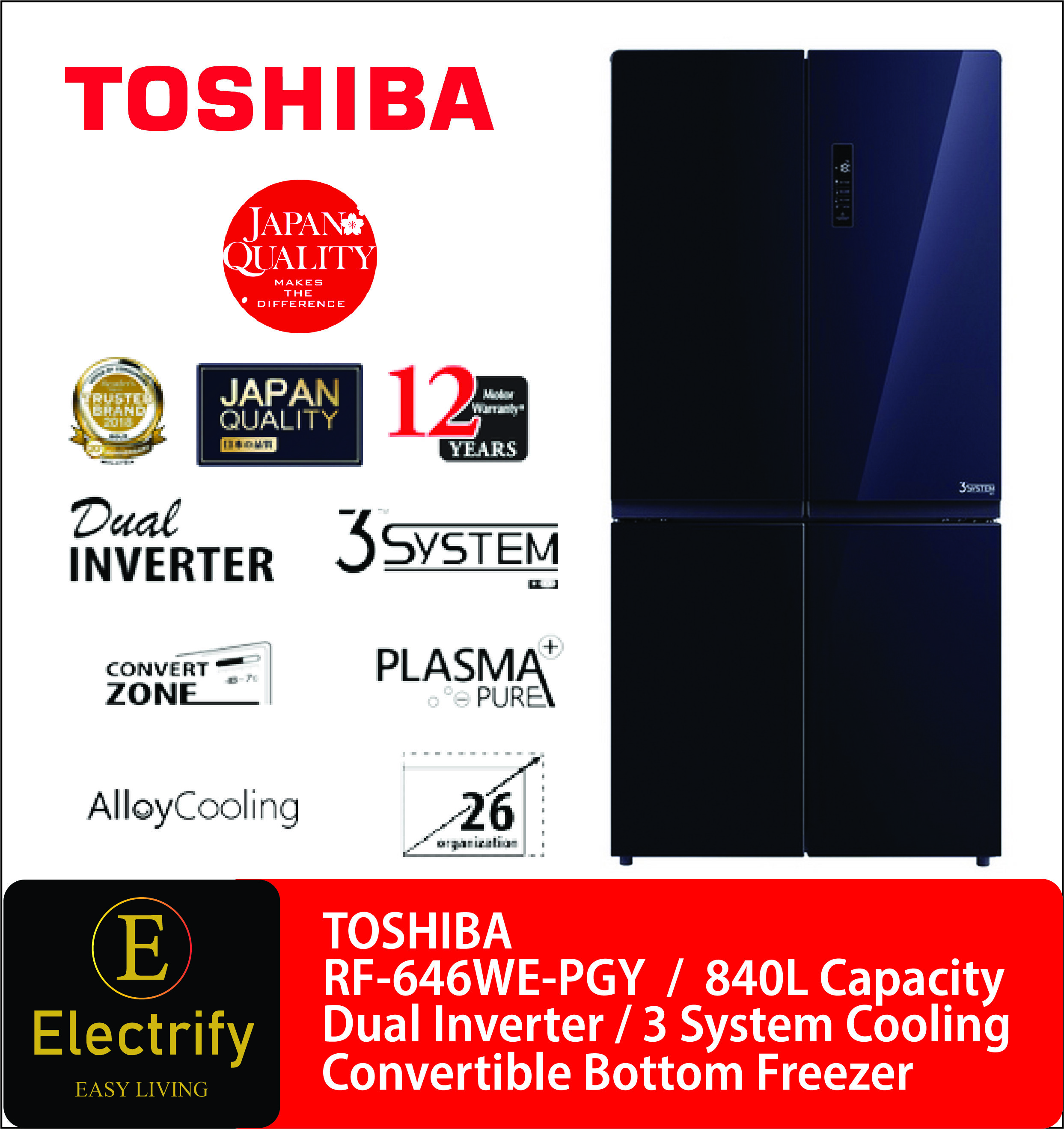 Harga Peti Ais Toshiba Mutli-door Dual Inverter Refrigerator - GR-RF646WE-PGY(24) Terkini Harga Peti Ais Toshiba Mutli-door Dual Inverter Refrigerator - GR-RF646WE-PGY(24) Terkini