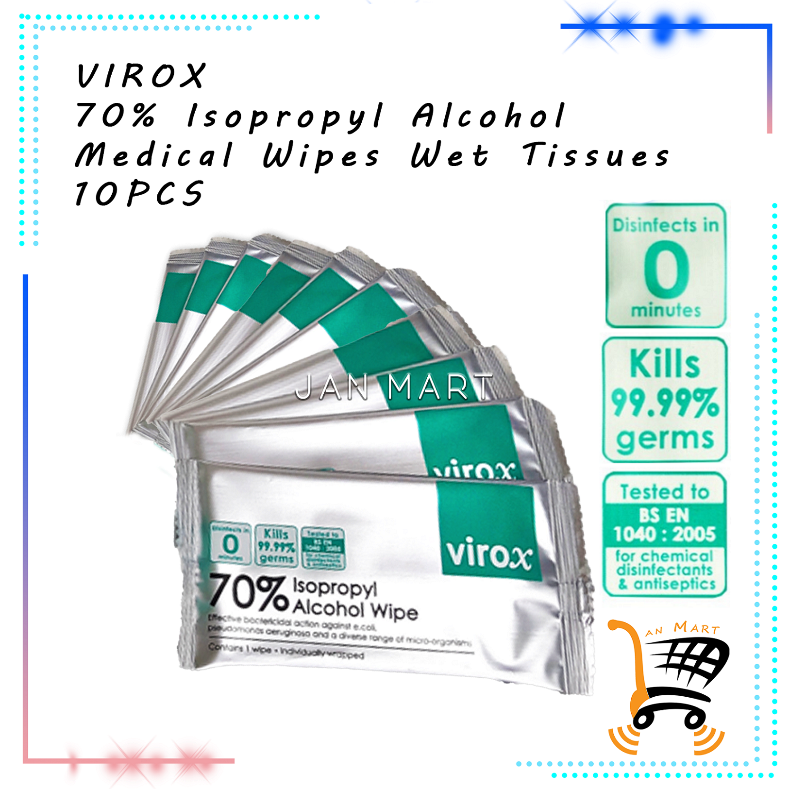 VIROX 70% Isopropyl Alcohol Medical Wipes Wet Tissues 10PCS