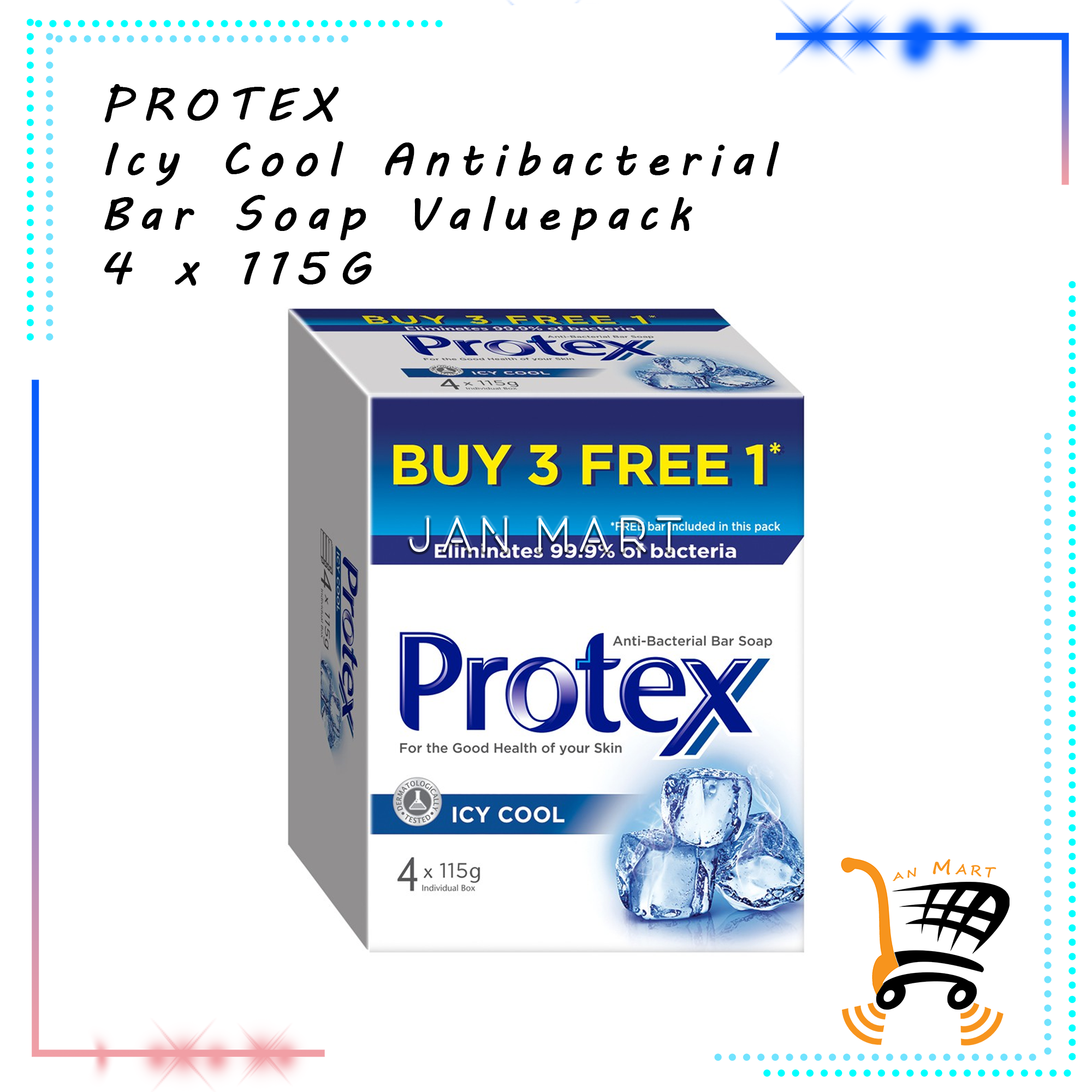 PROTEX Icy Cool Antibacterial Bar Soap Valuepack 4 x 115G