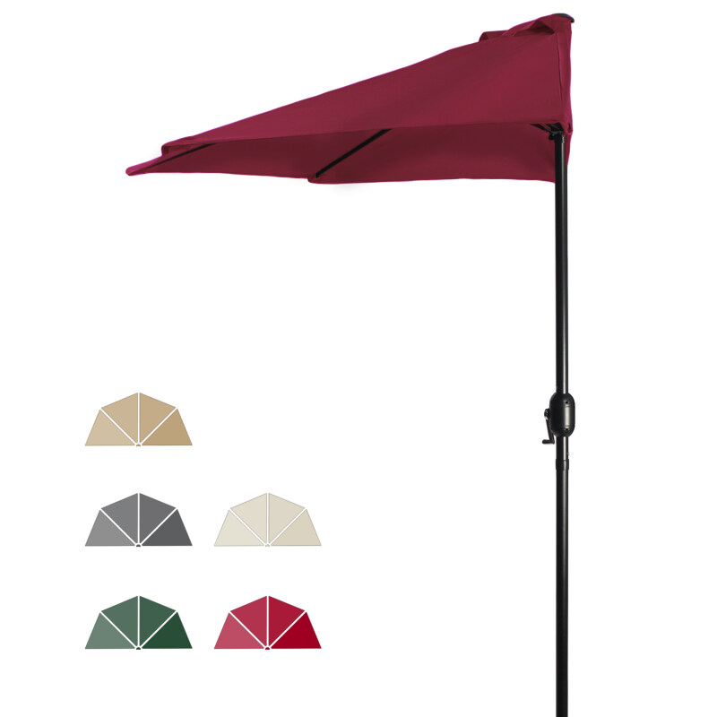 9ft Outdoor Half Round Patio Umbrella W/Crank Mechanism For Backyard, Deck, Garden, Marke