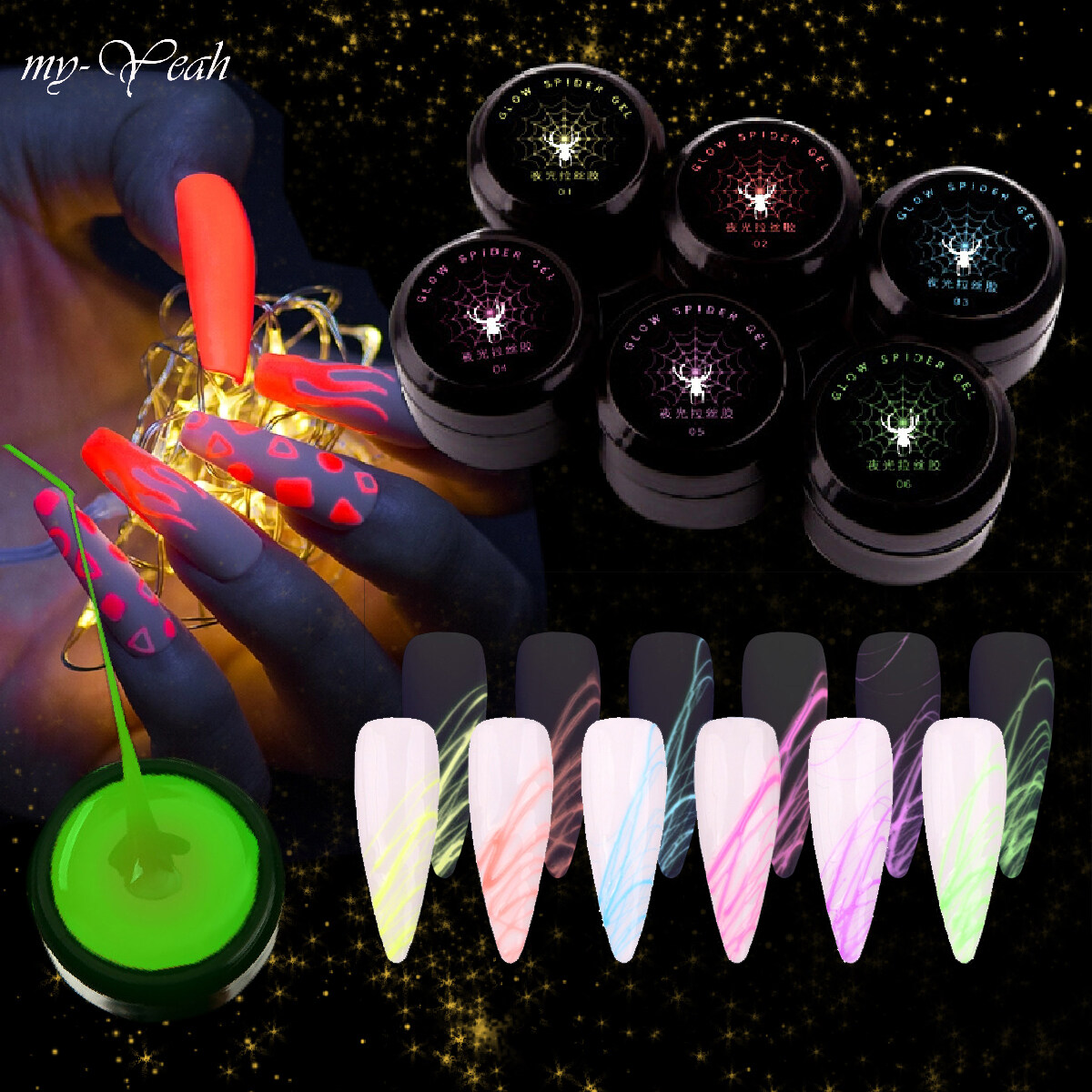 Hình ảnh Keo vẽ Myyeah màu dạ quang tạo hiệu ứng dành cho móng làm khô bằng tia UV hỗ trợ trang trí móng nghệ thuật (dung tích 8ml, có 6 màu để lựa chọn) - INTL