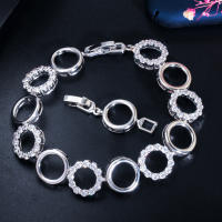 SEQUITO African Fashion Yellow Gold Plated Circle Charm Bracelet Bangles Pave Cubic Zirconia Trendy Women Party Jewelry B116