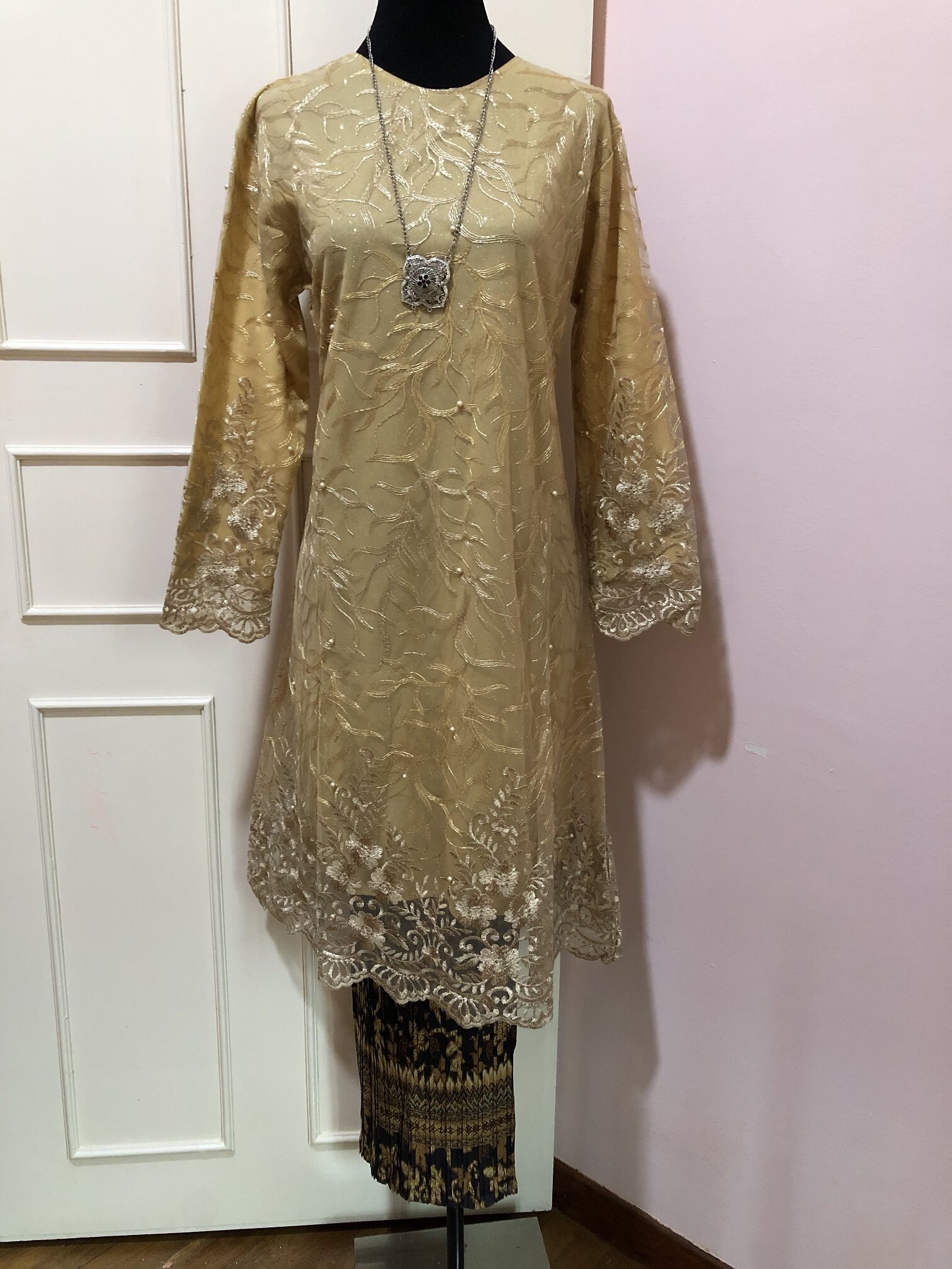 Price List CAIN21 Baju Kurung Raya 2020 Vintage Designer Pleated Batik Skirt Classic Exclusive Brown Cream Slim Elegant Graceful Stylish Laz-Live Laz Live LazLive Terbaik