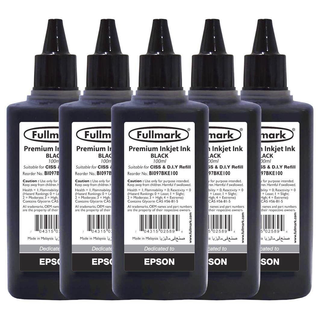 Fullmark BI097 Premium Inkjet Ink, 5 x 100ml (Black) - compatible with Epson